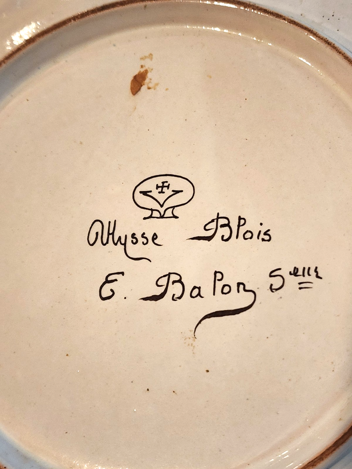 ANTIQUE FRENCH PLATE ULYSSE BLOIS FAIENCE SWAN EMILE BALON POTTERY