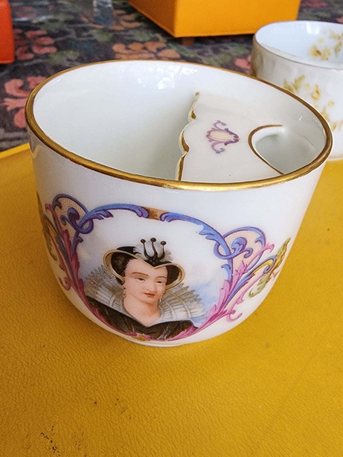 Antique Victorian Lady Portrait Hand Painted Mustache Cup Porcelain Rare