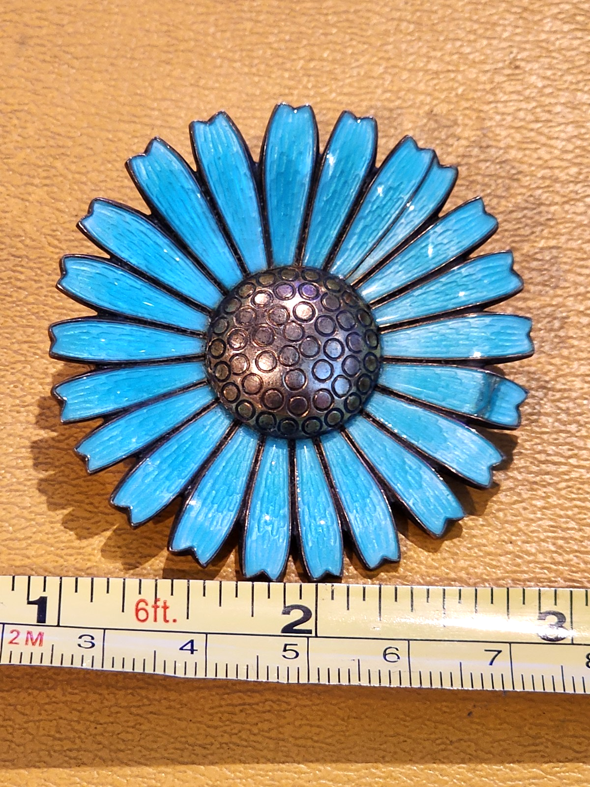 A. Michelsen. Gilded Silver Daisy Brooch  Pendant with Blue Enamel