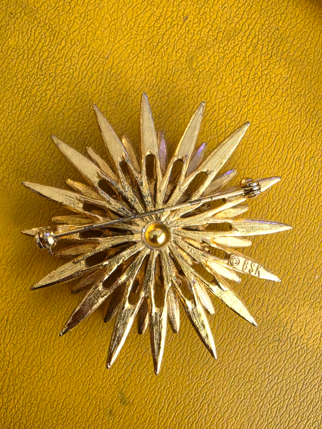 Vintage BSK Costume Jewelry Star Gold Tone Faux Turquoise Pearls Brooch Pin