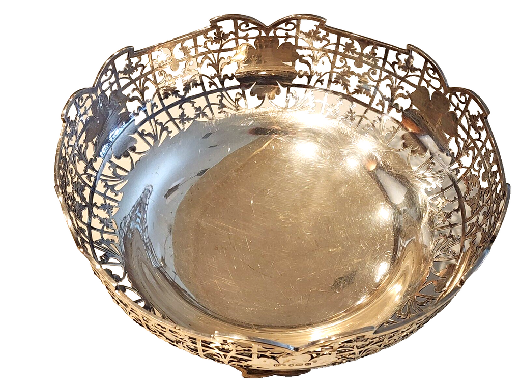 Emile Viner of Sheffield Footed Sterling Silver  Hand Pierced Fruit Bowl