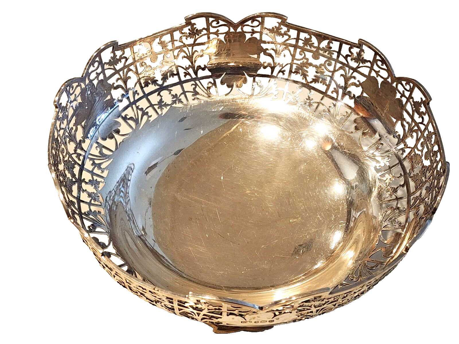 Emile Viner of Sheffield Footed Sterling Silver  Hand Pierced Fruit Bowl