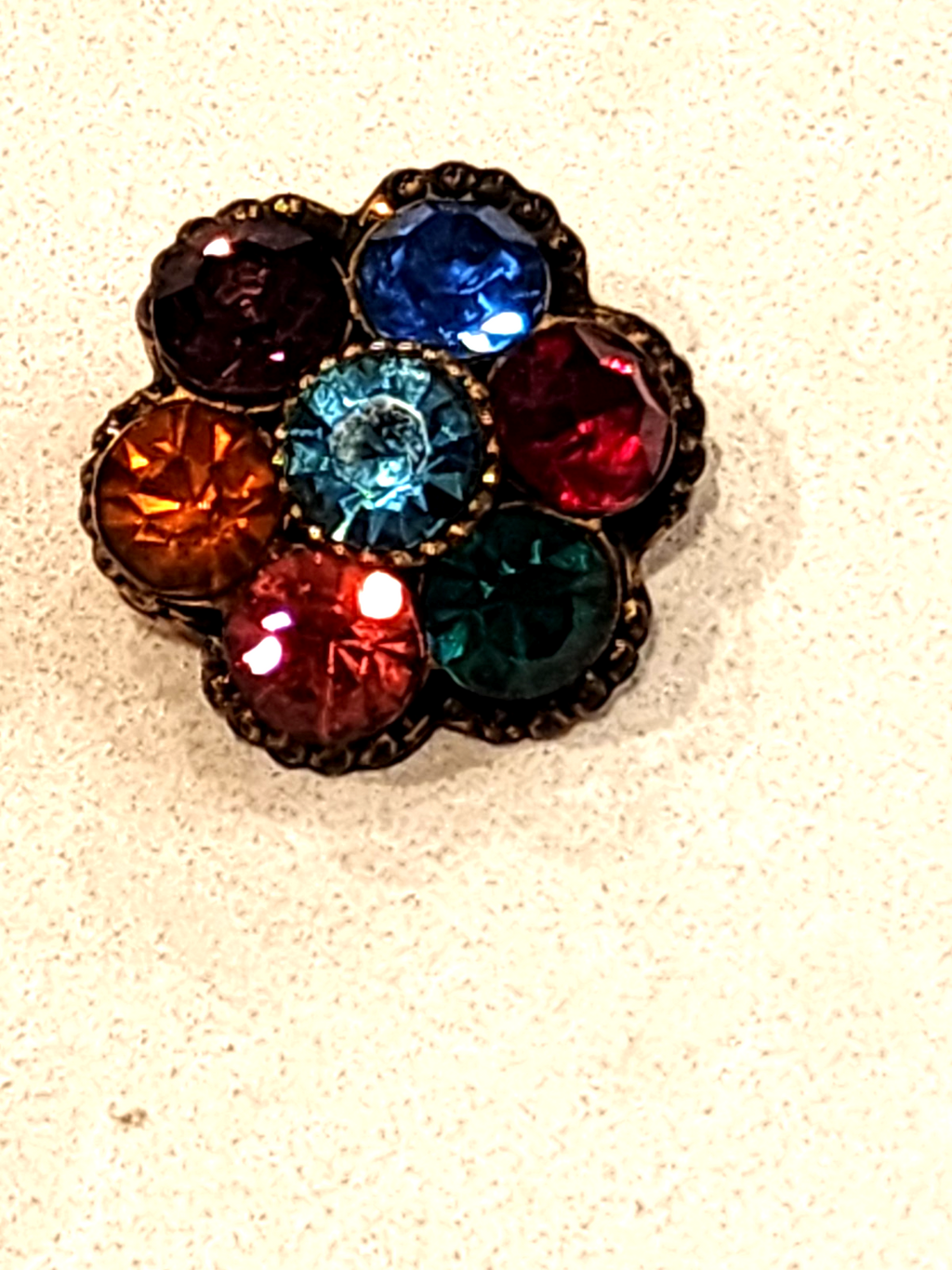 CoroCraft Gem Stone Multi Color Rhinestone Domed Brooch