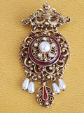 Florenza Victorian Style Ornate Faux Pearl  Rhinestone Brooch Revival Pin Mother
