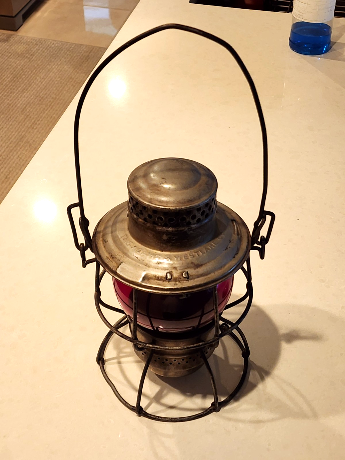 Vintage Adam's and Westlake Pennsylvania Railroad Lantern Stamped Red Globe