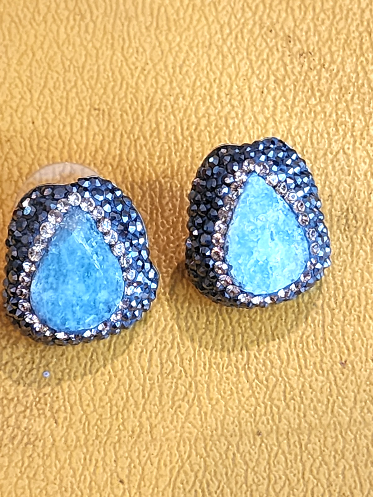 Aquamarine Druzy Stone 925 Sterling Silver Stud Earrings