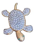 VTG Joan Rivers Turtle Brooch Pin Rhinestone Pave Crystal With Green Eyes