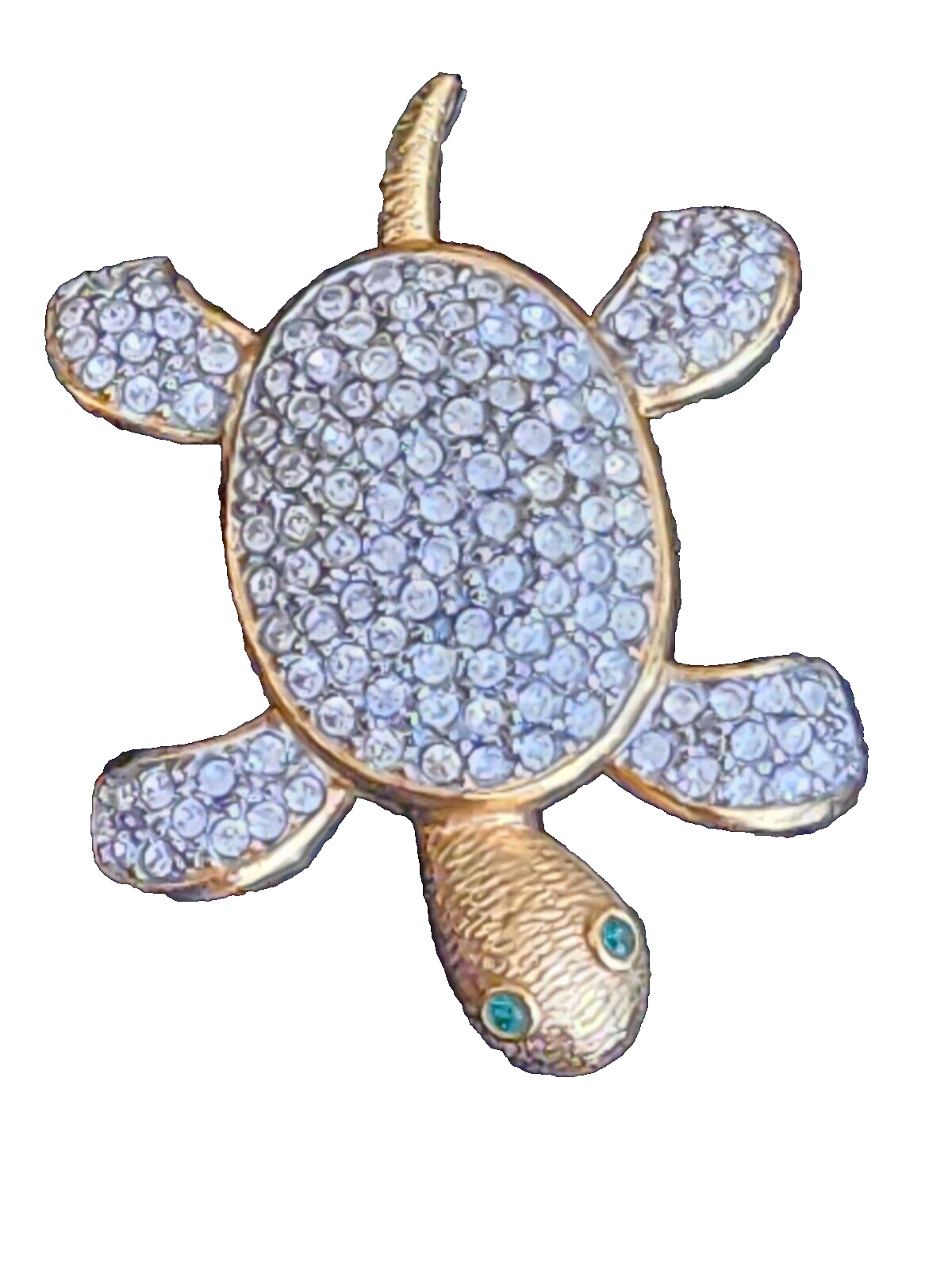 VTG Joan Rivers Turtle Brooch Pin Rhinestone Pave Crystal With Green Eyes