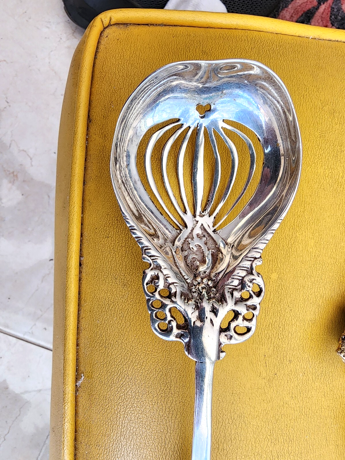 Heavy Sterling Silver Elegant Slotted Serving Spoon Excellent Condition
