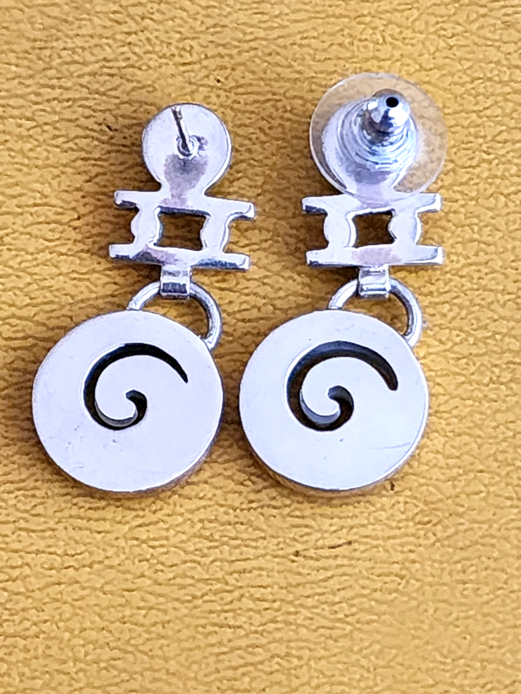 Silver Peridot Green Swirl Dangle Pushback Earrings