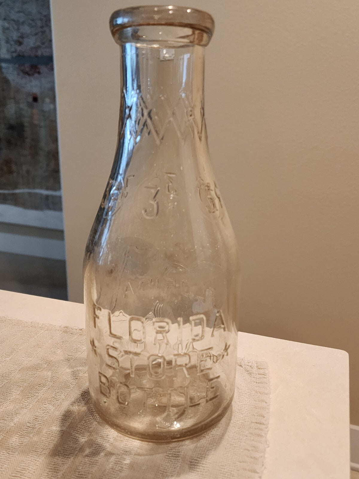 1905 Antique 1 Quart Milk Bottle 3 Cents Embossed In The Glass