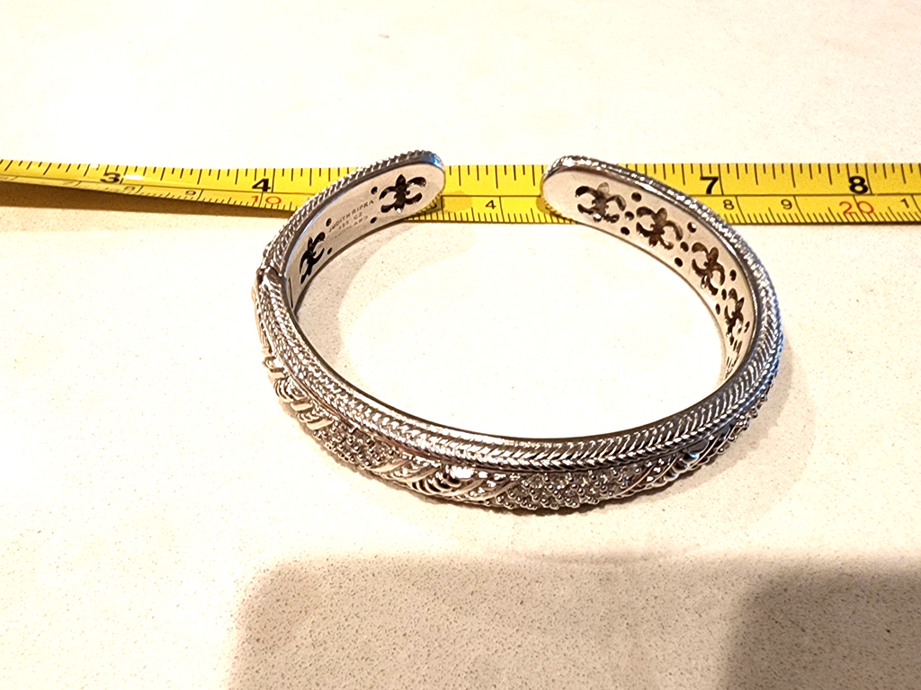 Judith Ripka Jewelry Sterling Silver CZ Cubic Zirconia Cable Cuff Bracelet