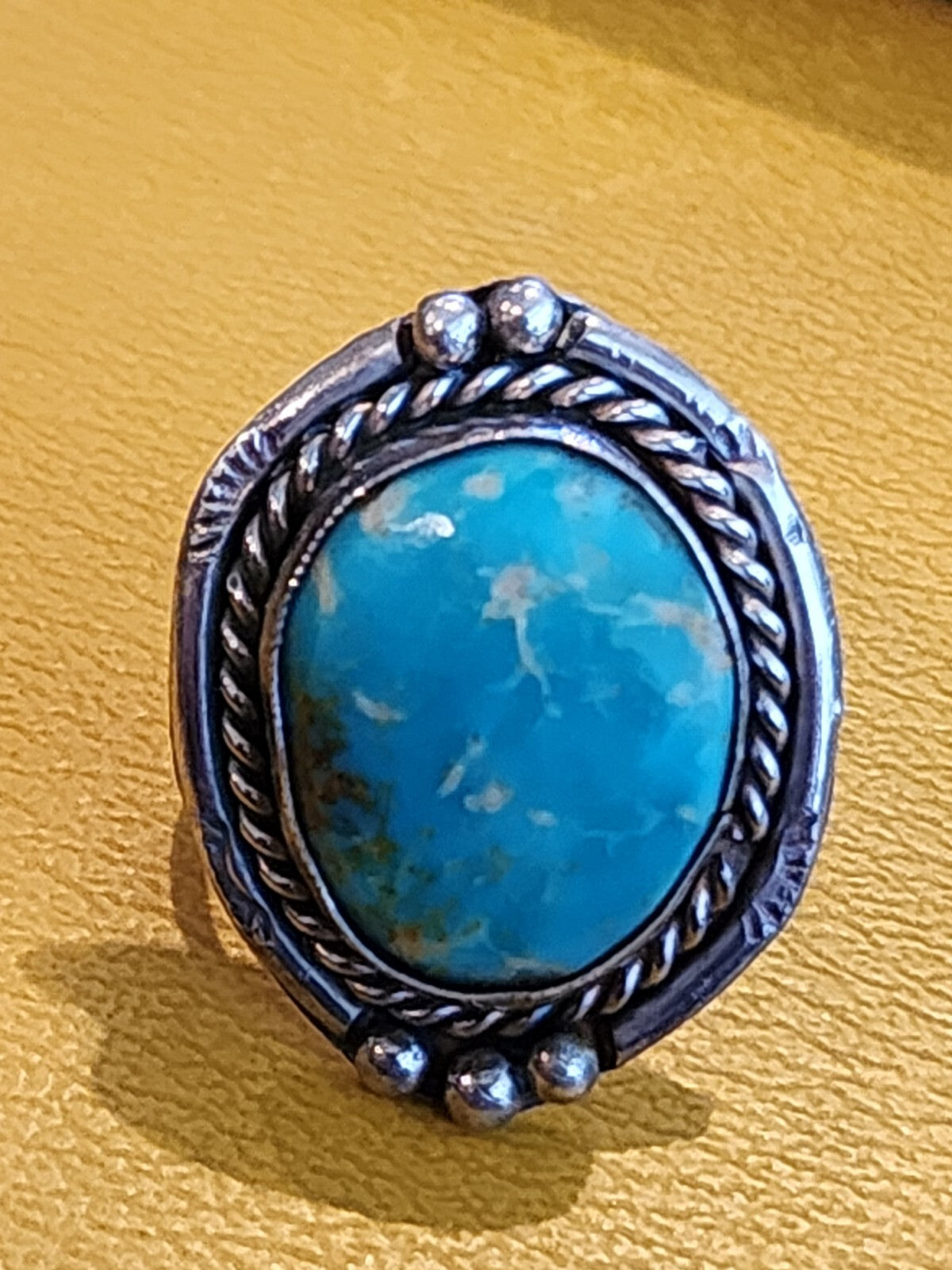 Sterling Silver 925 Native American Navajo Natural Turquoise Ring Sz 5.75