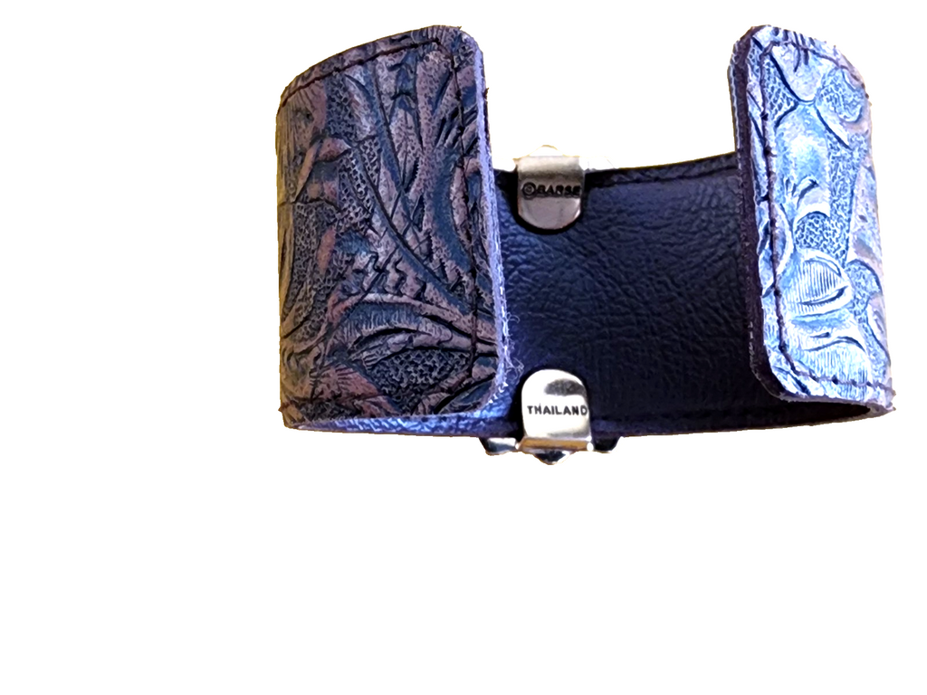 Gorgeous New Barse Cuff Bracelet, Genuine Stones & Genuine Leather