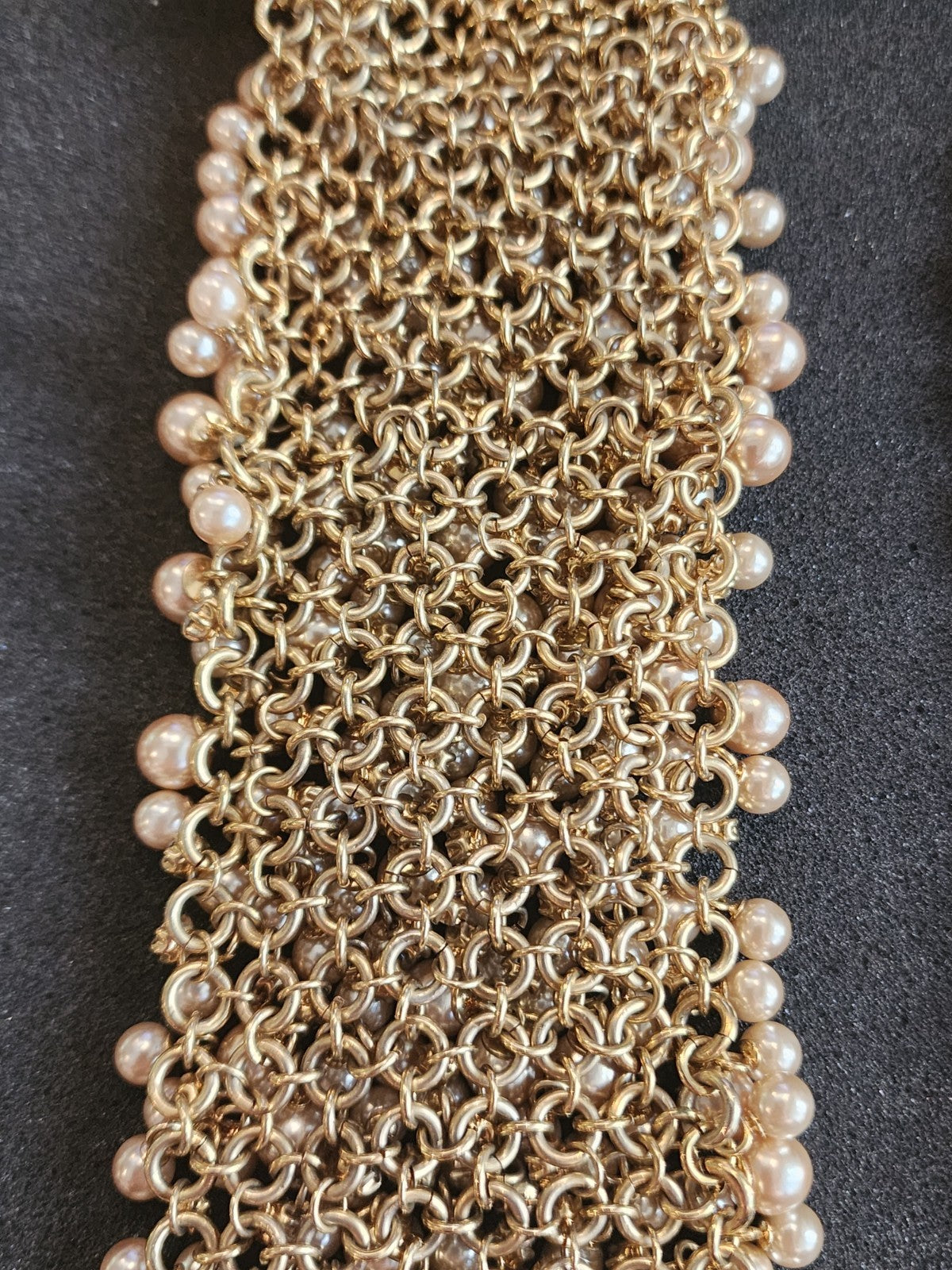 STELLA & DOT Faux Pearl & Crystal Braided Chain  Tone Bracelet