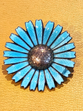 A. Michelsen. Gilded Silver Daisy Brooch  Pendant with Blue Enamel