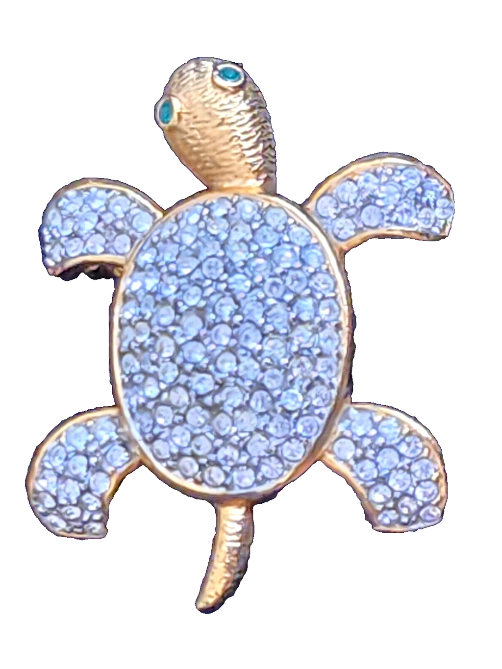 VTG Joan Rivers Turtle Brooch Pin Rhinestone Pave Crystal With Green Eyes