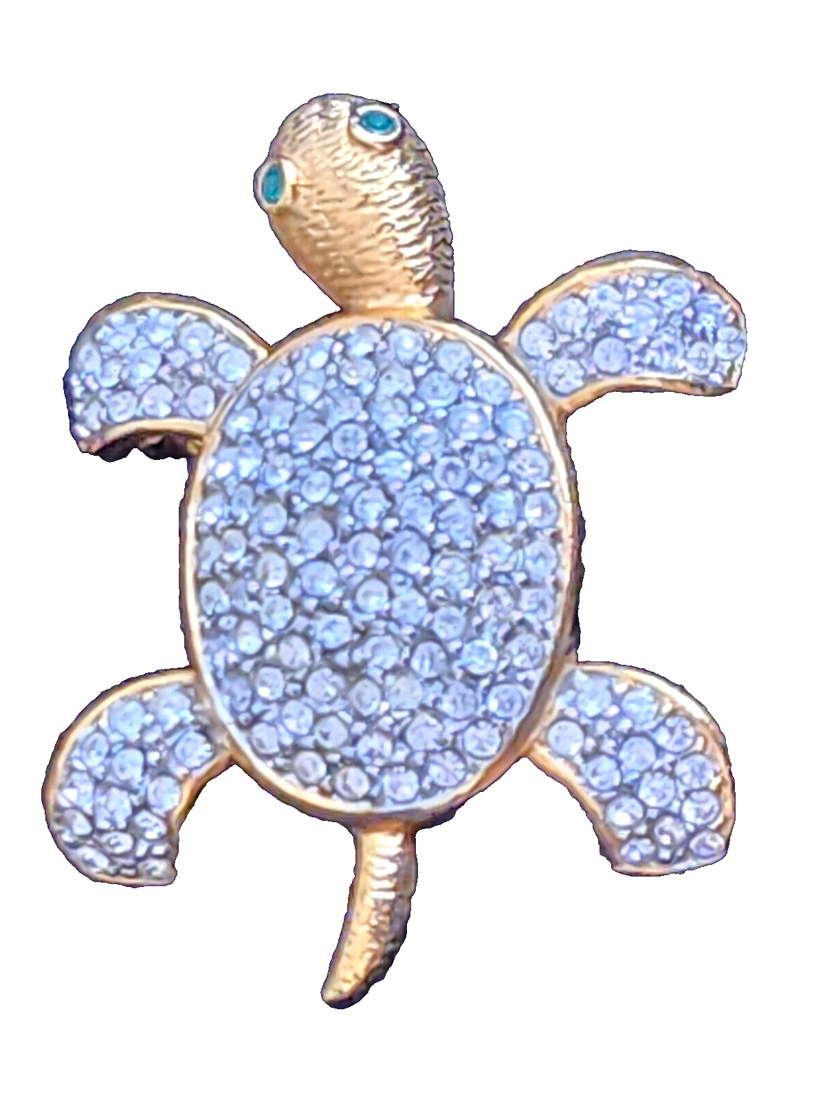 VTG Joan Rivers Turtle Brooch Pin Rhinestone Pave Crystal With Green Eyes