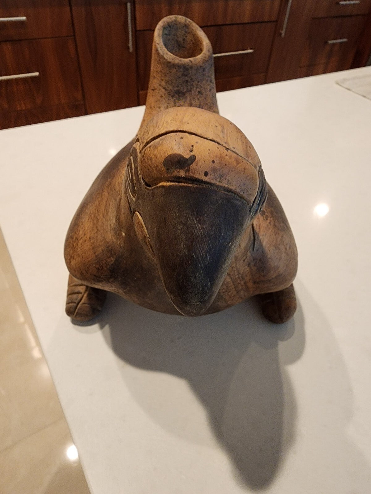 Vintage Terra Cotta Bird Art Pottery Vessel Vase Primitive Signed Mexico 1974