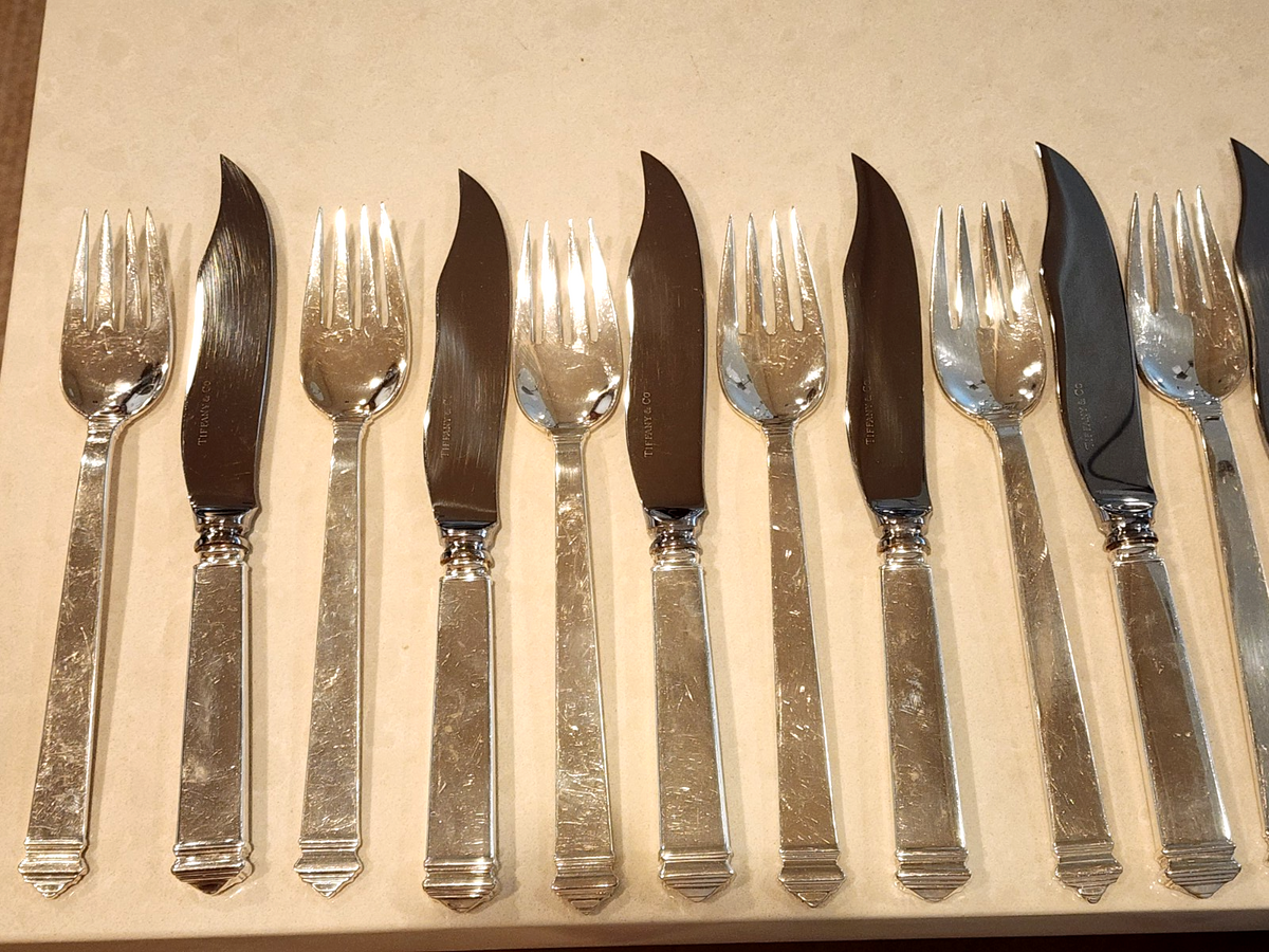 Tiffany and Co Sterling Silver Hamilton Fish Fork & Knife Set of 16 pcs