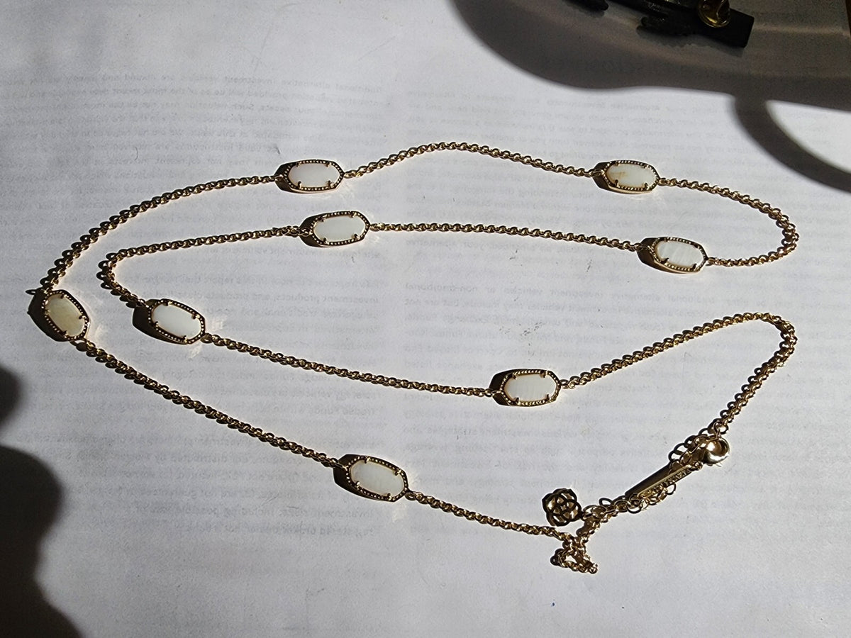 Kendra Scott Kellie Rose Gold Long Ivory Mother Of Pearl Station Necklace 38”