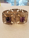 Beautiful 1940s Mexico Sterling and Amythyst in Faces Bracelet