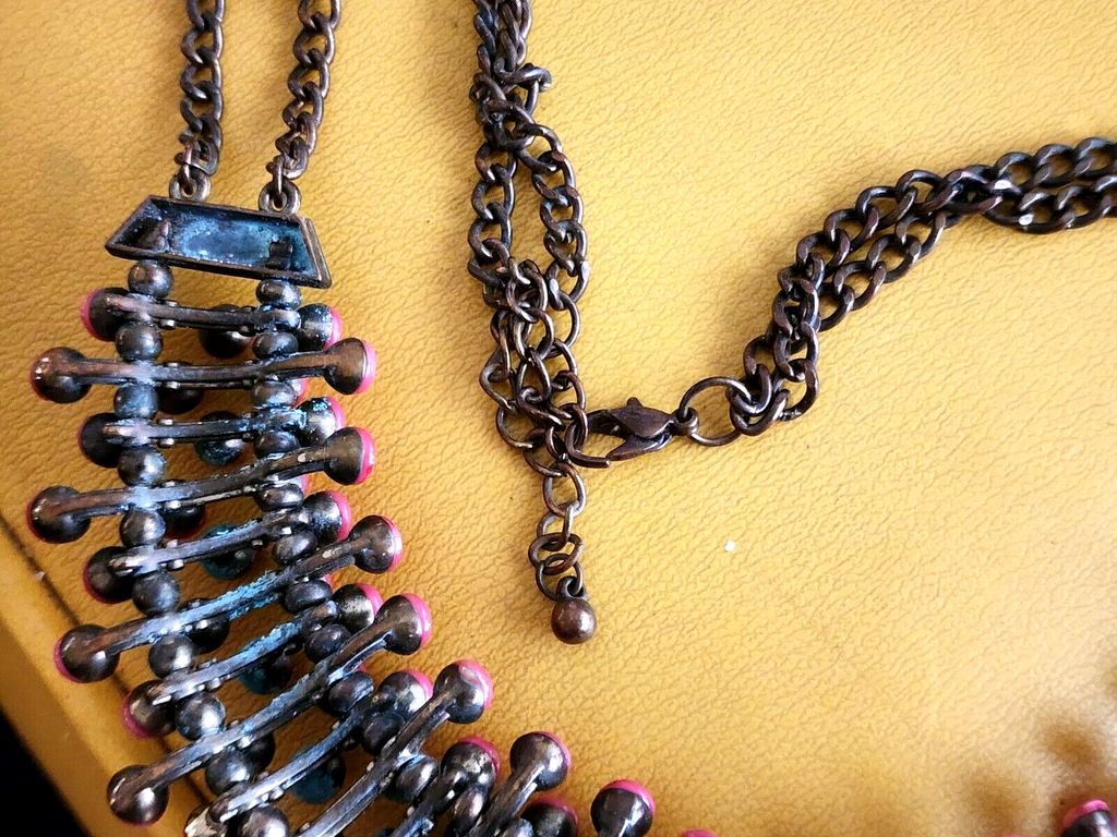 Vintage Midcentury Pink Ball Copper Choker Necklace