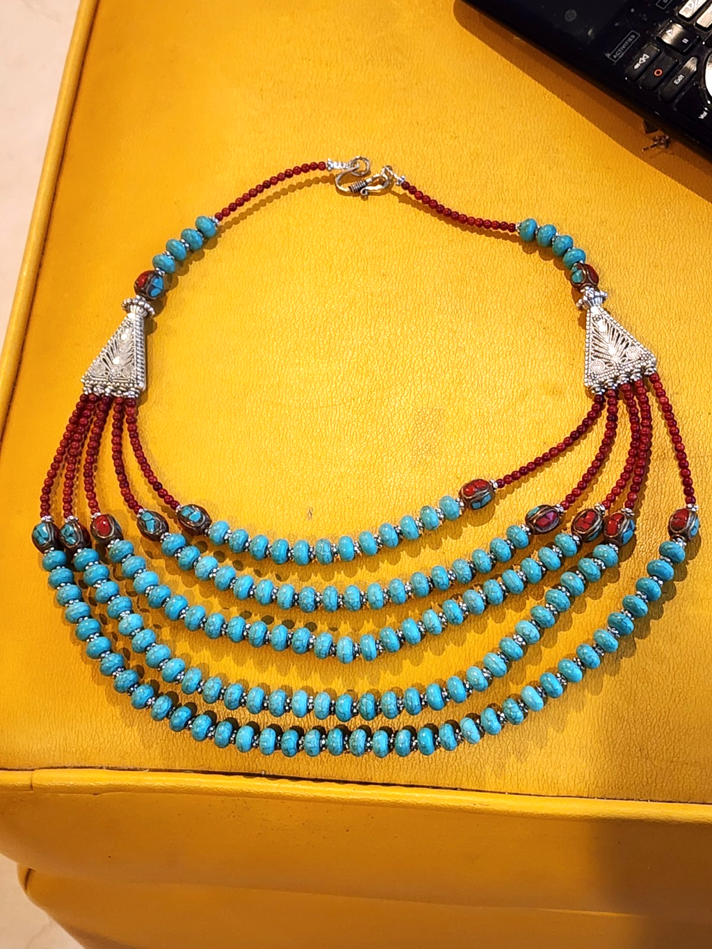 Multi Strand Tuquoise And Silver Native American Southwestern Necklace
