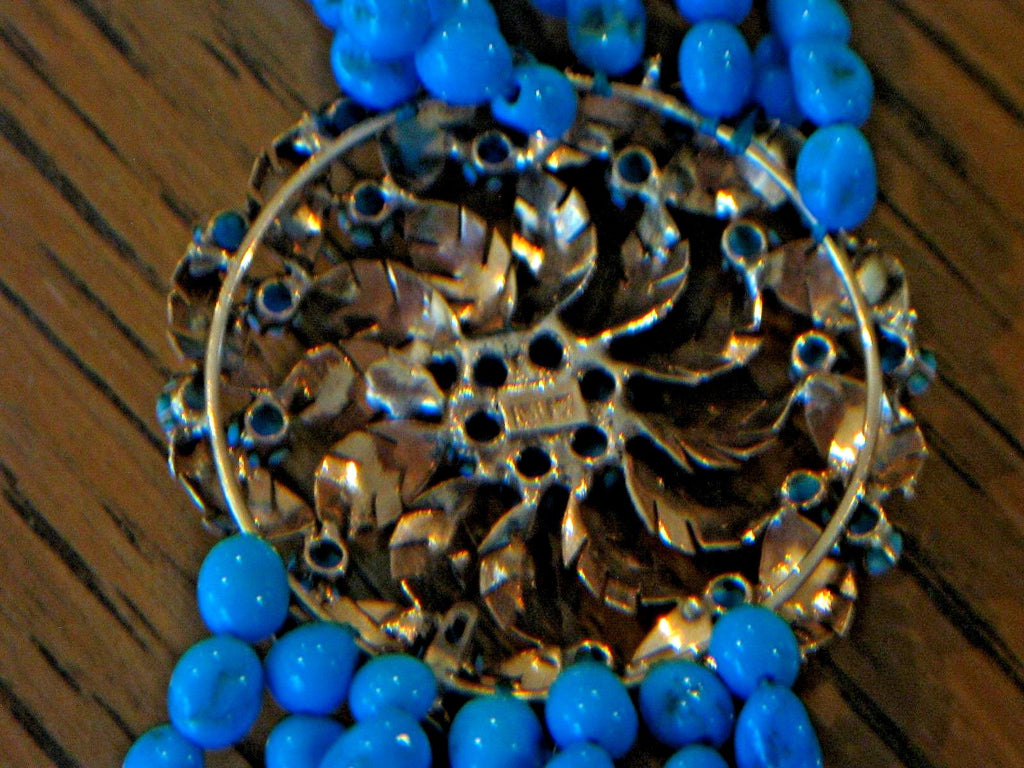 Beautiful 7 Strand Turquoise Bead 6 3/4" Bracelet with 14K Medallion