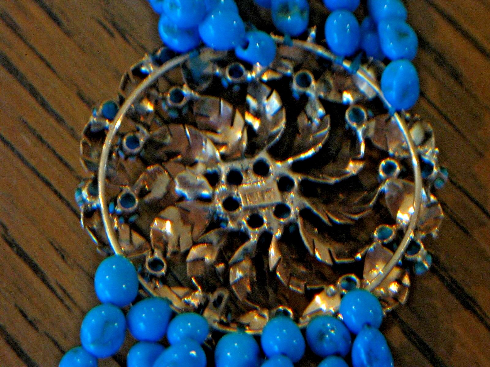 Beautiful 7 Strand Turquoise Bead 6 3/4" Bracelet with 14K Medallion