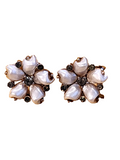 Vintage Crown Trifari Sorrento Baby Tooth Faux Rhinestone Floral Clip Earrings