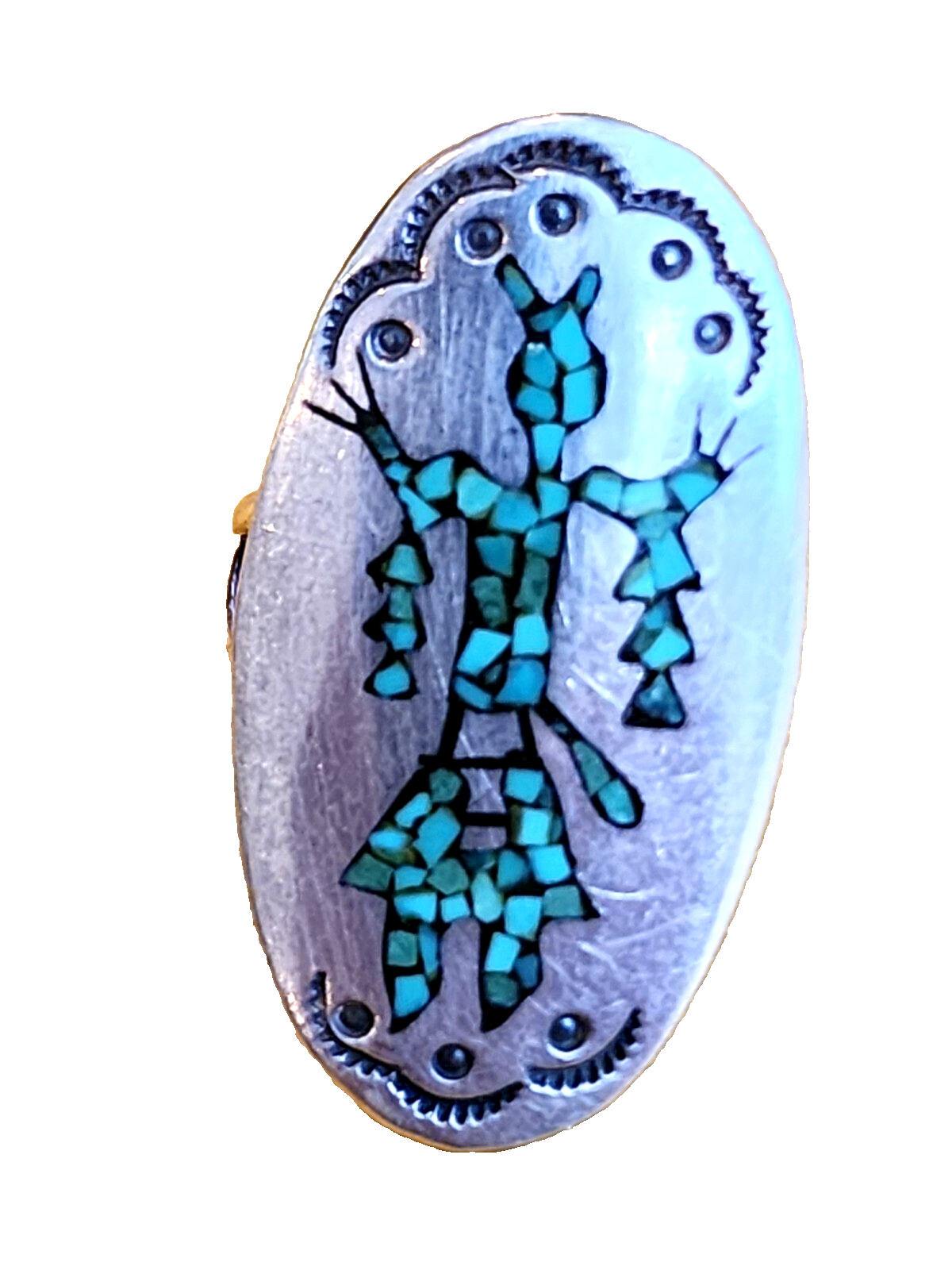 Vintage Navajo Ring 925 Silver Inlaid Coral & Turquoise Size 8.5