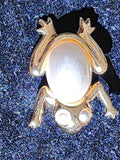 Vintage Gold Tone Faux Pearl Napier Frog Pin Brooch