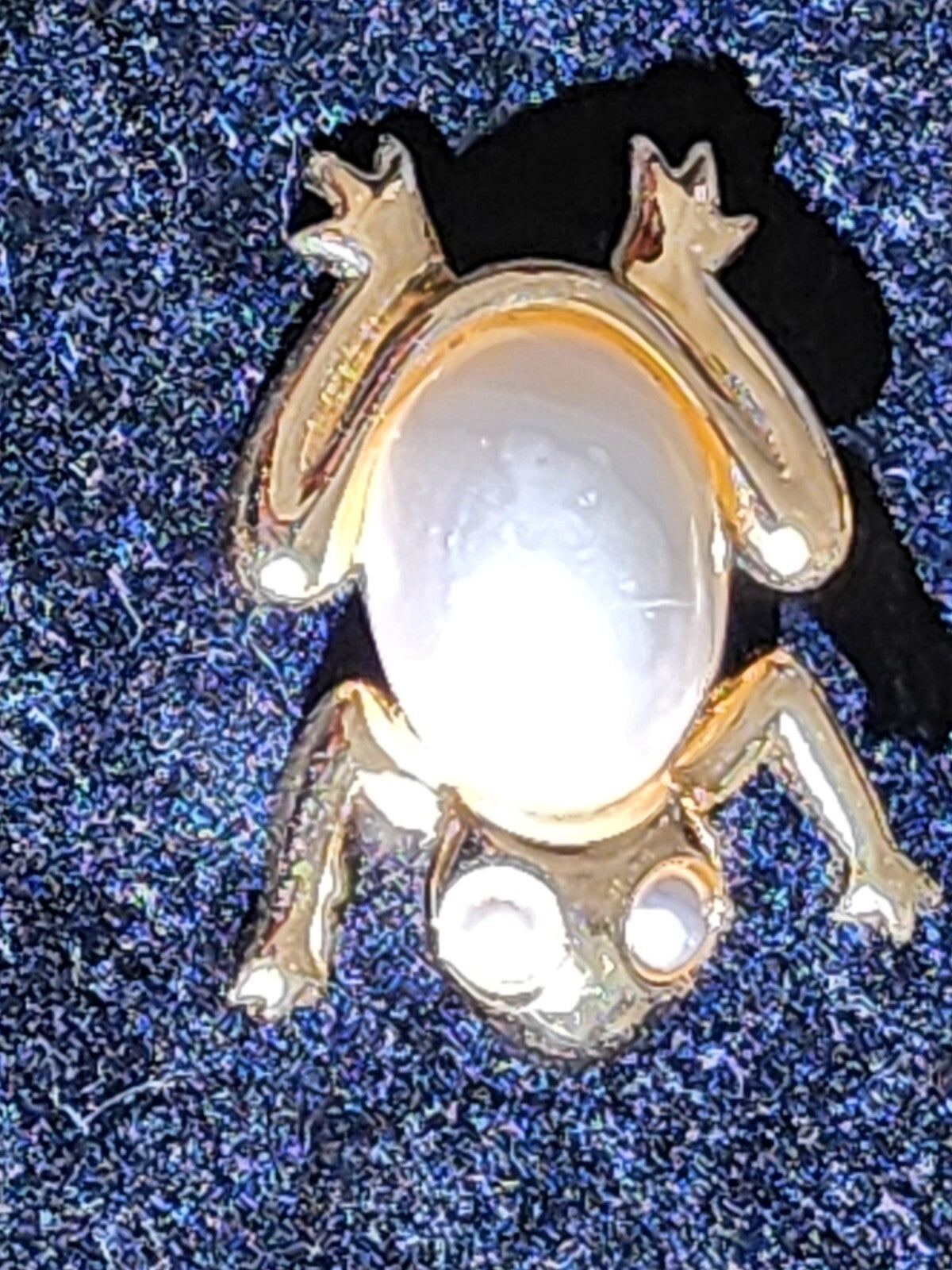 Vintage Gold Tone Faux Pearl Napier Frog Pin Brooch