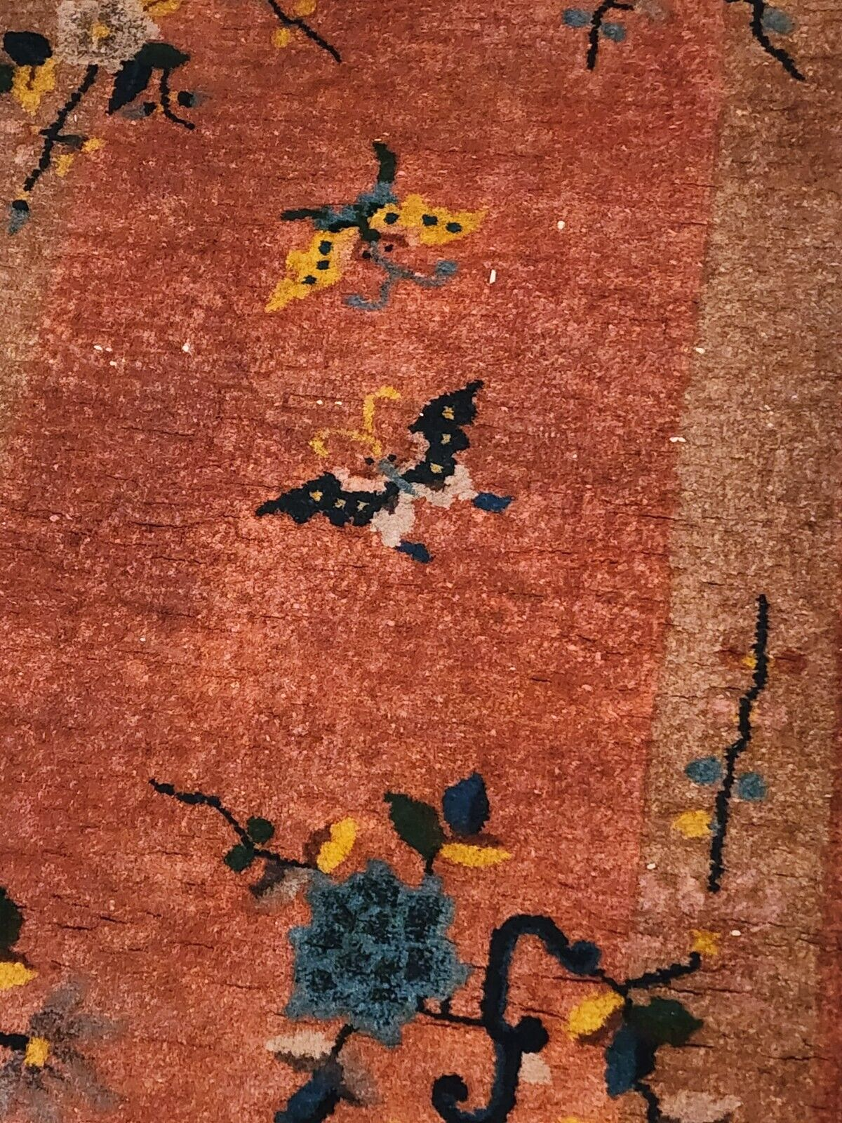 4x2 FT Old Handmade Chinese Small Wool Rug