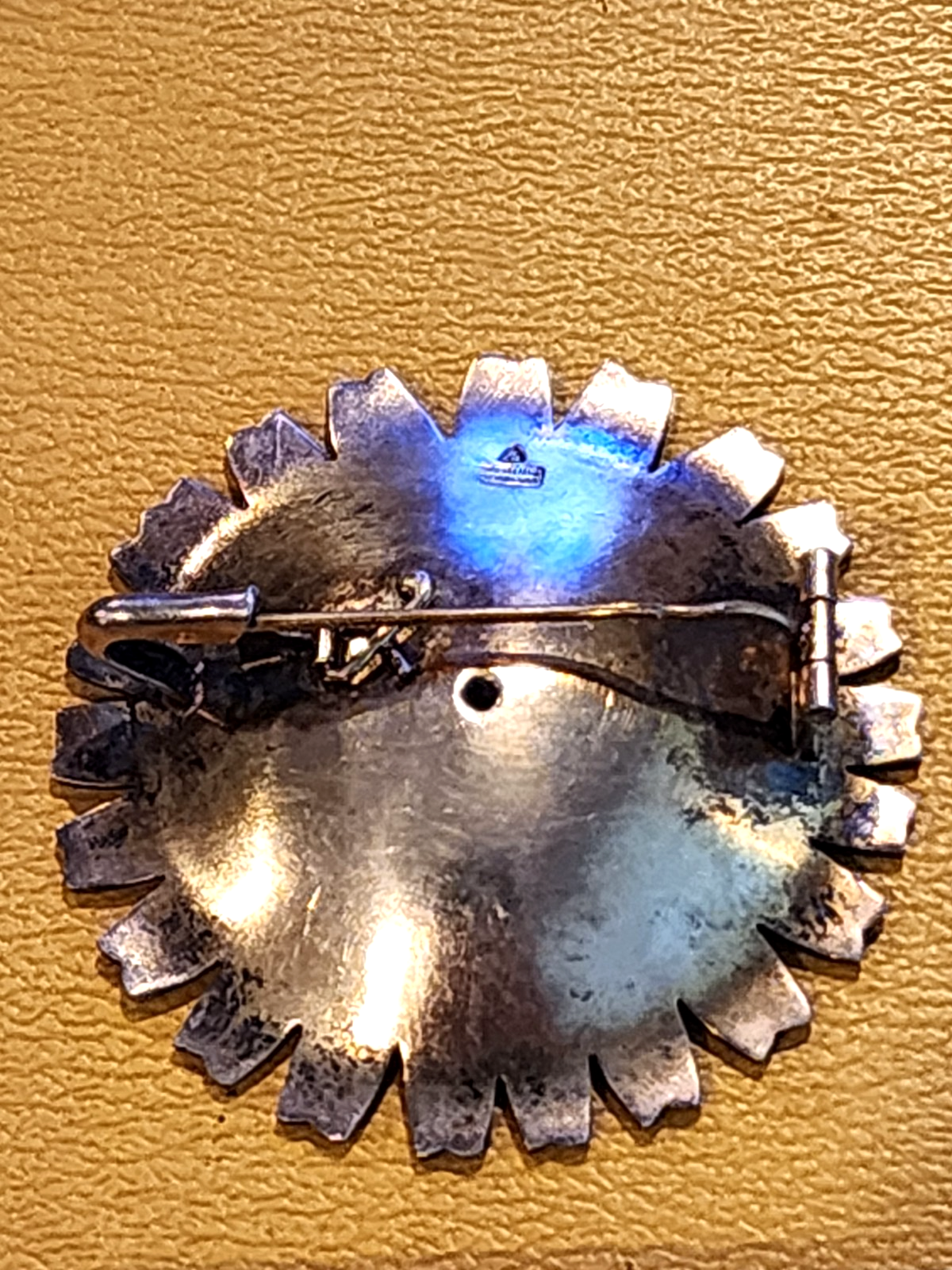 A. Michelsen. Gilded Silver Daisy Brooch  Pendant with Blue Enamel