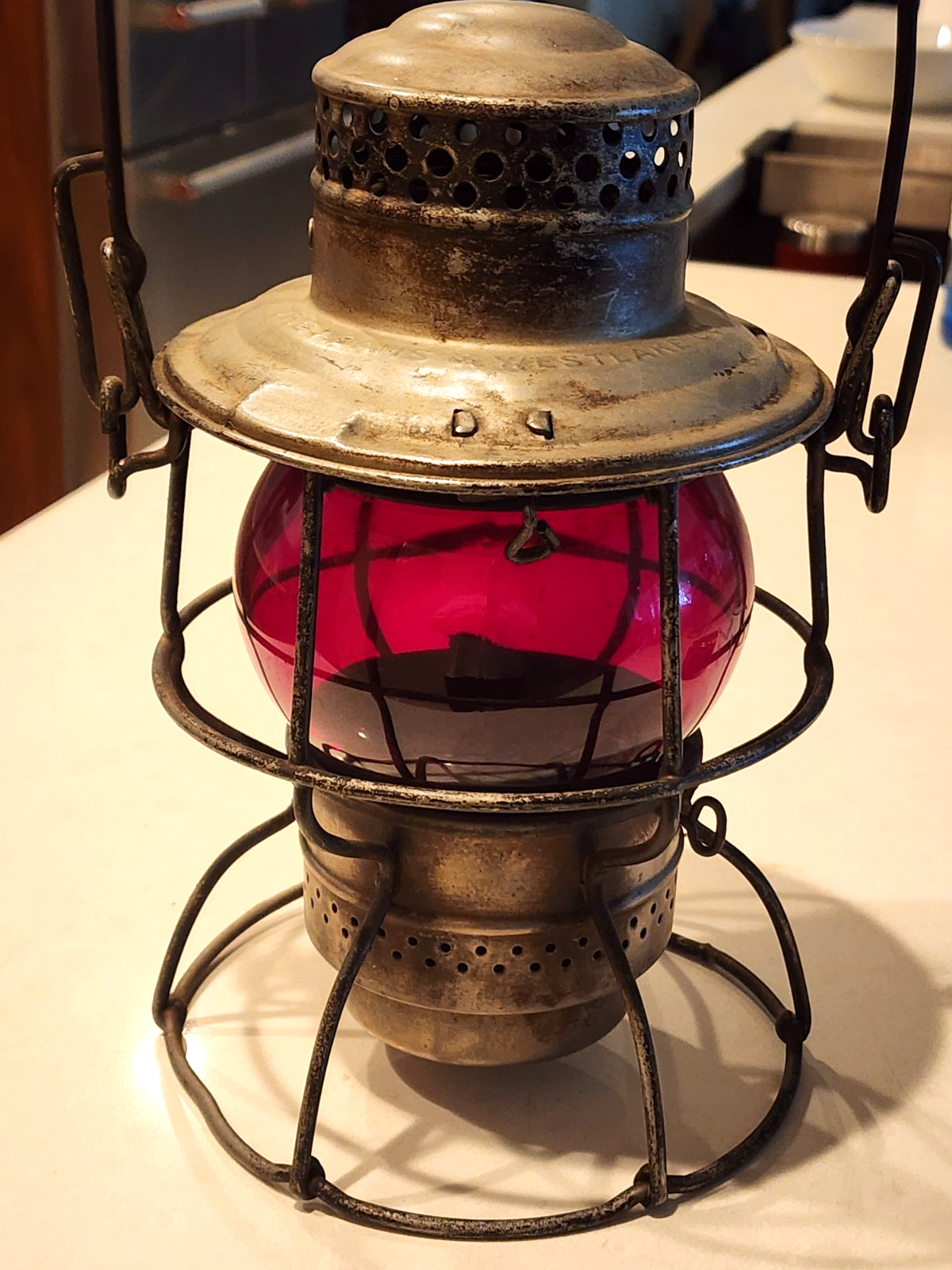 Vintage Adam's and Westlake Pennsylvania Railroad Lantern Stamped Red Globe