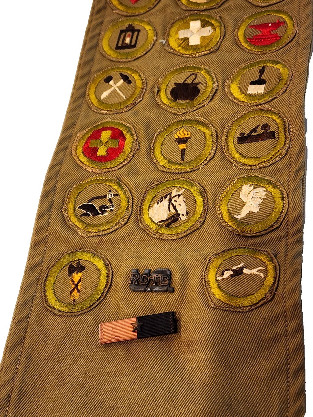 27 1940's Bot Scouts Merit Badge BSA Sash Including Blacksmithing & 6 Metals