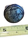 Vintage Sterling Silver Snowflake Obsidian Cabochon Ring Size 7.5