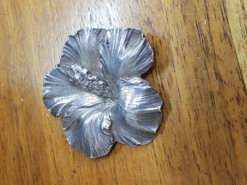 Vintage Gumps Guglielmo Cini Sterling Silver Hawaiian Hibiscus Flower Brooch