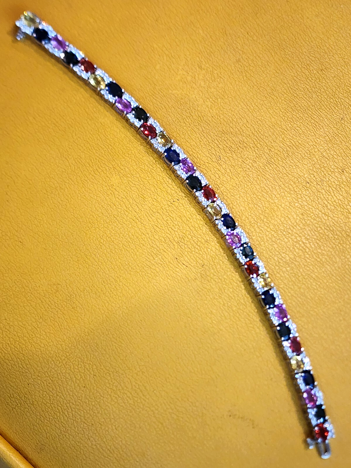 7" Sapphire Ruby Citrine Diamond Tennis Bracelet 14kt Gem Line