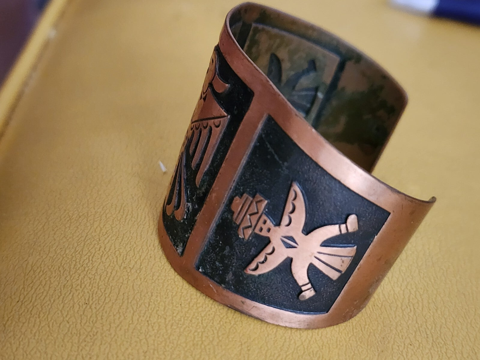 Vintage  Solid Copper Thunderbird Cuff Bracelet, 5.5in