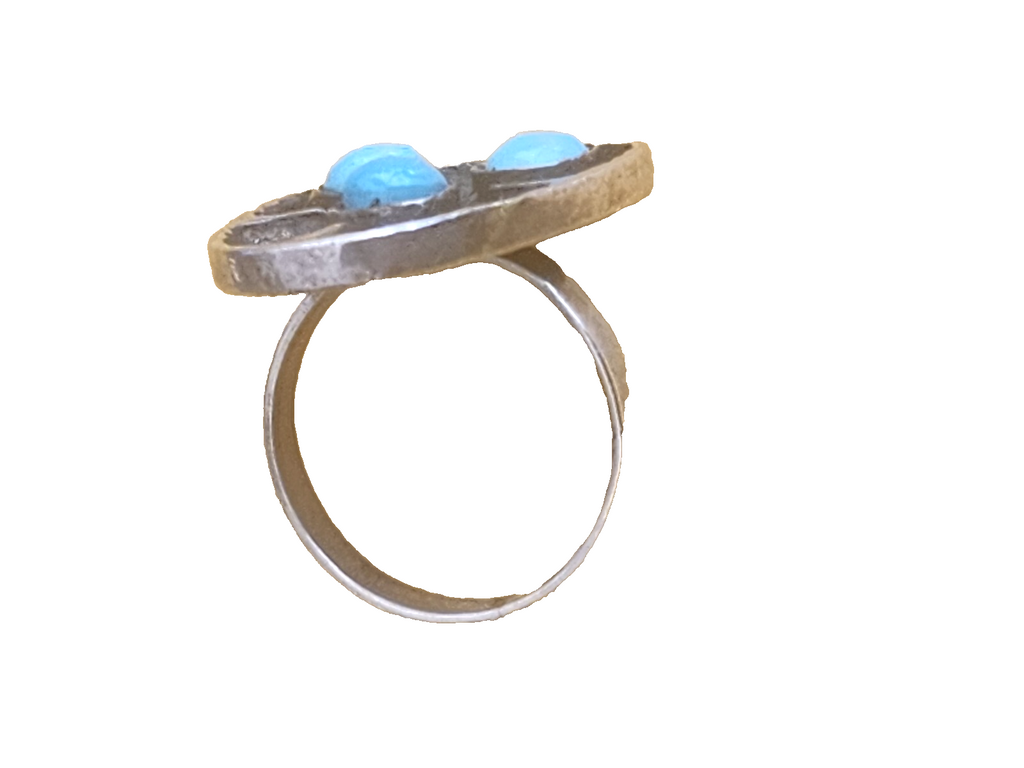 Vintage 925 Sterling Silver Native American Elongated Turquoise Ring 6.75s, 6.4g