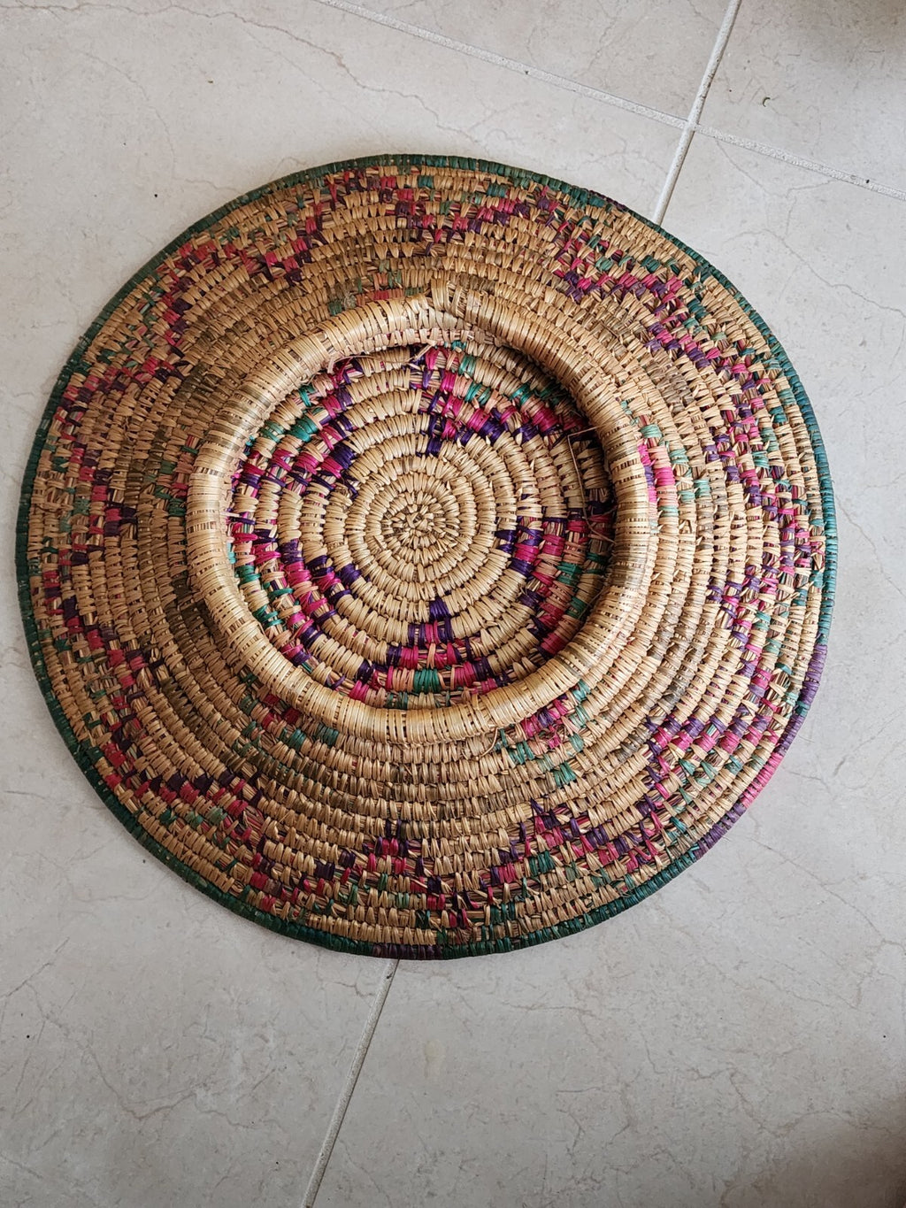 Vpintage African Hand Woven Natural Coil Palm Basket From Botswana