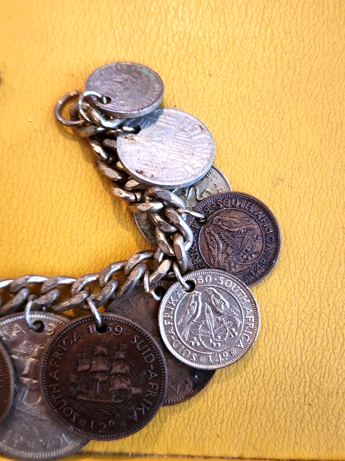 Vintage 14 RARE 1950's Coin Charm Bracelet South Africa, India