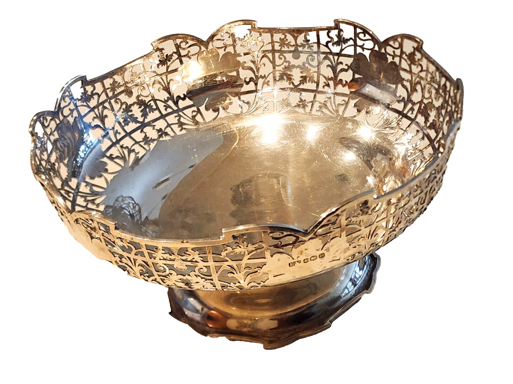 Emile Viner of Sheffield Footed Sterling Silver  Hand Pierced Fruit Bowl