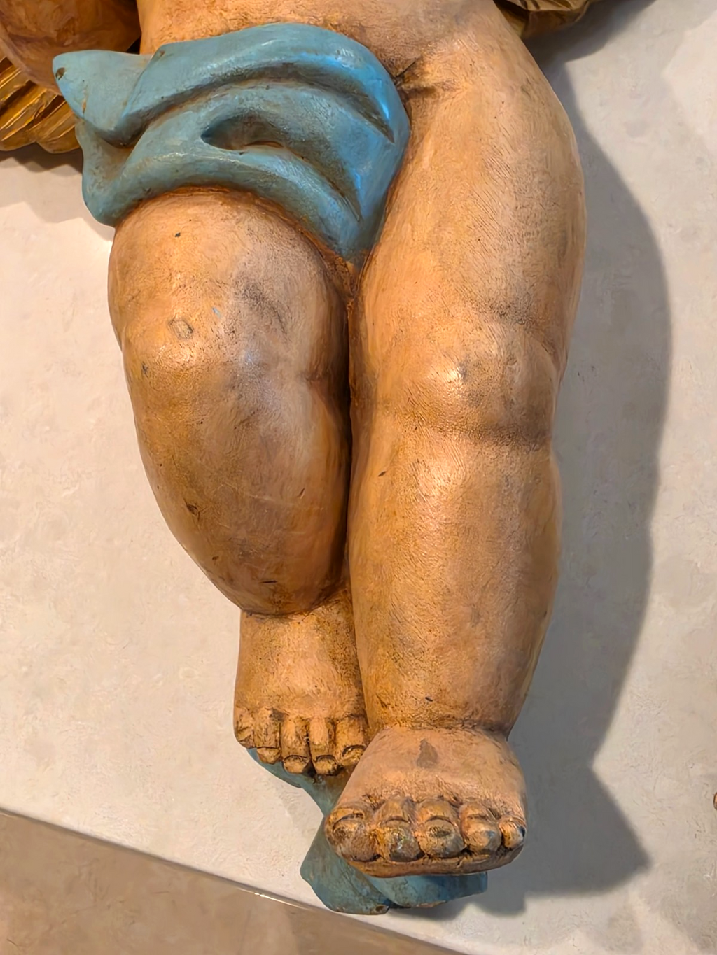 Antique Pair Wood Italian Cherub Putti Sculptures Playing Musical Instruments