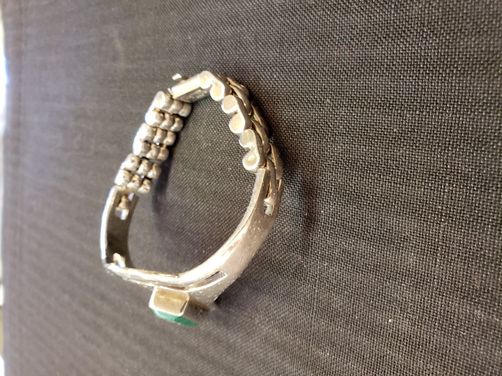 Beautiful Malachite & Sterling Modern Taxco Mexico Cuff