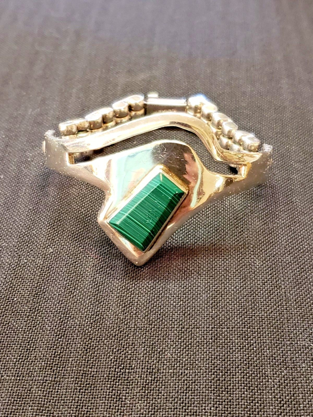 Beautiful Malachite & Sterling Modern Taxco Mexico Cuff