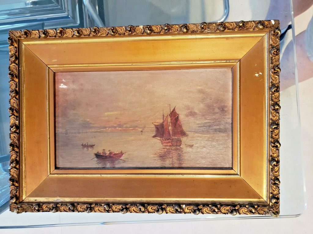 Old Frame and Seascape with Ships Scene O/B Art  12x10